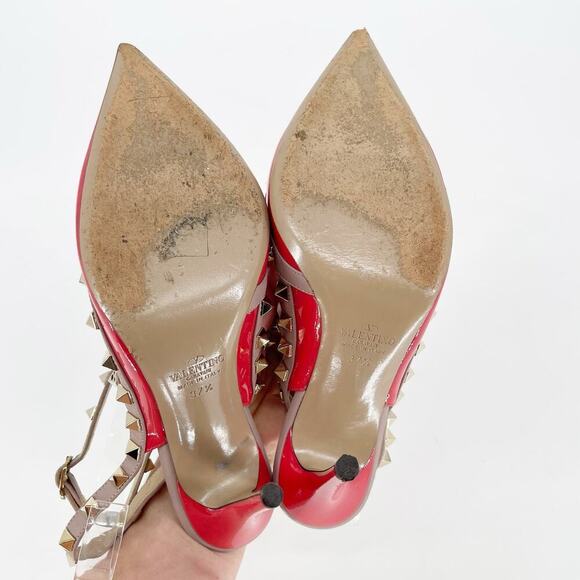 Valentino Garavani Coral Patent Leather Pointed Toe Rockstud Caged Heel EU 37.5 - Picture 11 of 16